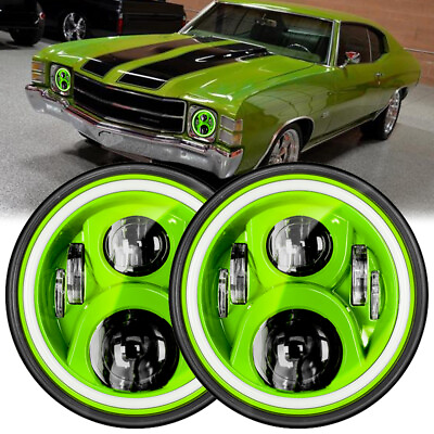 #ad 2pc 7 inch Green LED Headlights Hi Lo Beam DRL For Chevy Chevelle 1971 1972 1973 $81.95