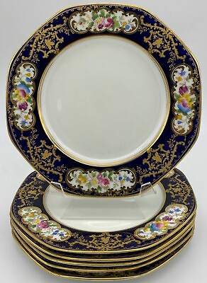 #ad Jones George amp; Sons Set of Six 6 Luncheon plates gold encrusted cobalt $240.00