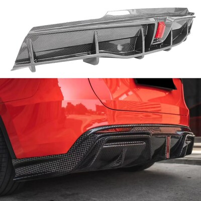 #ad Rear Bumper Diffuser With Light Fits For Tesla Model Y 2020 2023 Carbon Fibre $210.00