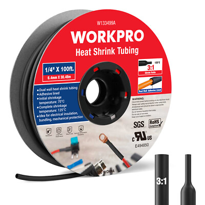 #ad WORKPRO 1 4quot; ×100FT Heat Shrink Tubing 3:1 Ratio Dual Wall Adhesive Lined Tubing $32.99
