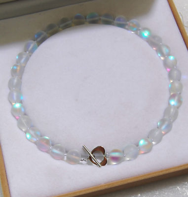 #ad 8 10 12mm Natural White Gleamy Rainbow Moonstone Round Gems Beads Necklace 18quot; $4.49