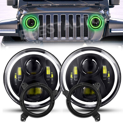 7#x27;#x27; Green LED Headlights Halo DRL Combo Light for Jeep Wrangler JL 2018 2019 $125.99