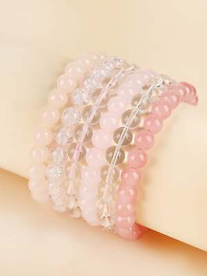 #ad 6pcs Light Pink Beaded Bracelet Set Women Bracelet Stackable Bracelet Crafted $6.32