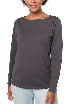 #ad Denim amp; Co. Essentials Perfect Jersey Long Sleeve Boat Neck Top Grey $17.99