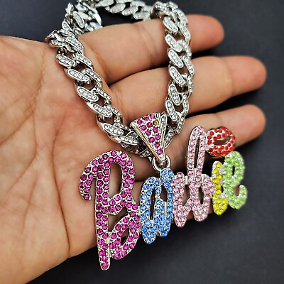 #ad Women Rainbow Color Barbie Icy Charm amp; Iced Cubic Zirconia Cuban Chain Necklace $19.99