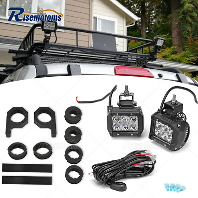 #ad Roof Rack LED Light Pod Round Tube Bar Clamp Mount Kits For Jeep Nissan Tacoma $52.19