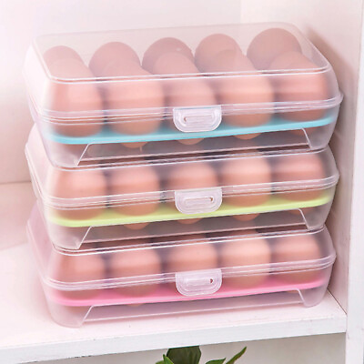 #ad Large Kitchen Rolling Egg Container for Refrigerator with Lid Fridge Organizer $9.39