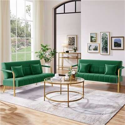 #ad 56.63 W Modern Loveseat 2 Seater Sofa Luxurious Velvet Fabric Small Couch Home $129.99