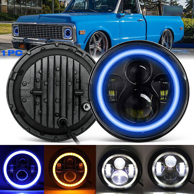 7 Inch Round LED Headlight Blue Halo HI LO Fit for Chevy C10 Camaro Pickup Truck $35.00
