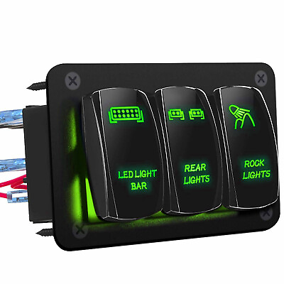 3 Gang Toggle Rocker Switch Panel Green LED Light for Car Marine Boat Waterproof $16.95