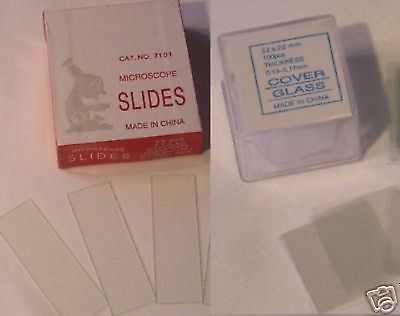 #ad Blank Microscope Set 72 Slides 100 Cover Glass Slips 22*22 amp; 5 Slide Storage Box $11.39