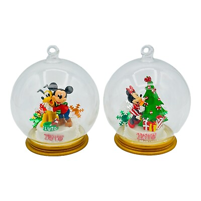 #ad Disney Store Mickey amp; Minnie 2010 Glass Ball Christmas Ornaments Set of 2 Pluto $39.95