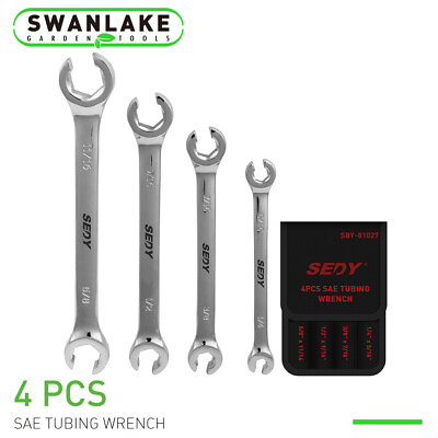 #ad 4PC Flare Nut Wrenches Fully Polished SAE Inch Brake Line Offset Head with Pouch $12.99
