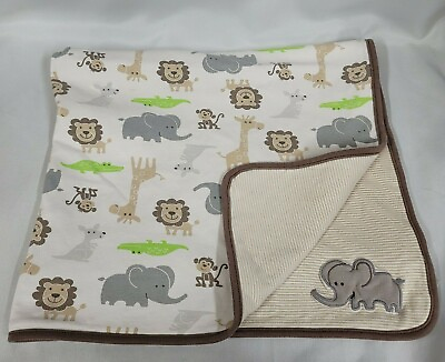 #ad Just One You Brown Tan White Stripe Elephant Baby Blanket Jungle Zoo Animal $26.24