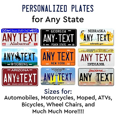 #ad Vintage State License Plate Tag Any Text Custom Personalized Auto Car Bike ATV $13.99