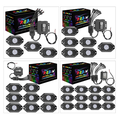 4 6 8 12 Pods RGB LED Rock Light Wireless Bluetooth Music Off Road Multi Color $169.99