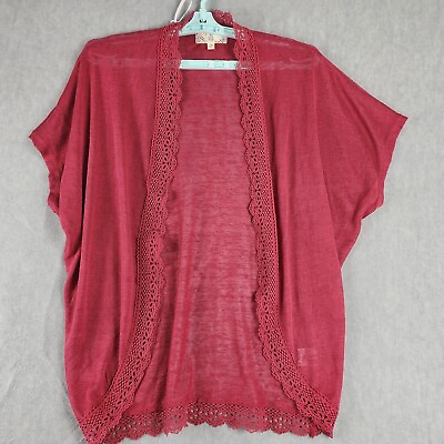 #ad Pink Rose Woman Cardigan S Pink Oversize Open Lace Light Knit Stretch Sweater $6.89