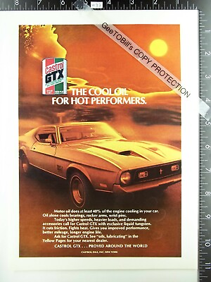 #ad 71 Mustang Mach 1 351 Castrol GTX motor oil can ad advertisement hood shot 72 73 $10.50