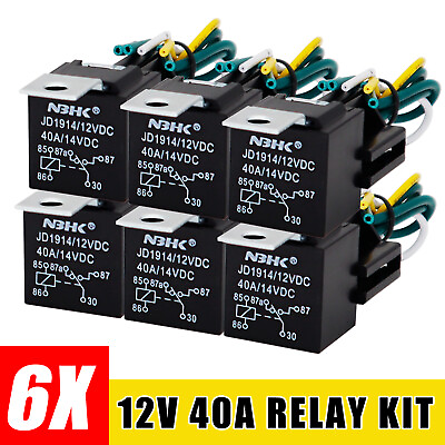 #ad 6X 12V DC 30A 40A 5Pin SPDT Automotive Relay With Wire Harness Socket Set JD1914 $14.15