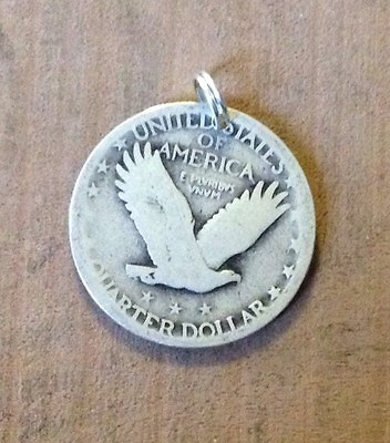#ad Standing Liberty Quarter 90% SILVER Eagle Pendant Coin Jewelry ANTIQUE Vintage $16.00