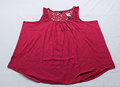 #ad Torrid Women#x27;s Plus V Neck Lace Inset Ruffle Tank EG7 Cherries Size 4 4X NWT $18.74