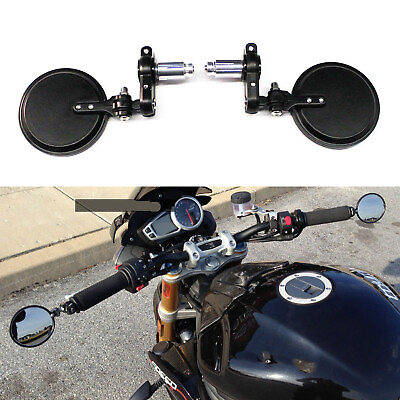 Universal Bar End Side Mirrors 7 8quot; Black Round Motorcycle For Cafe Racer Bobber $19.39