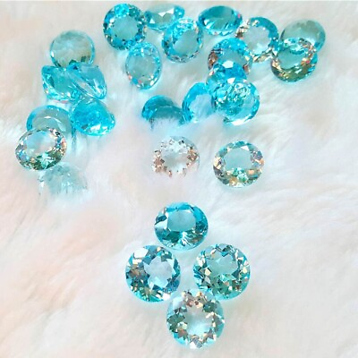 #ad Natural Blue Topaz Loose Gemstone Round Faceted Brazil 4 Pcs 8.40 Cts 8x8x4 mm $103.99