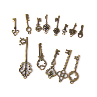 #ad 13 Bronze Skeleton Key Pattern Charms Pendant for Jewelry Making DIY $6.51