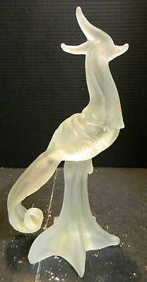 #ad Vintage Clear Frosted Art Glass Oriental Peacock Figurine 13.75quot; x 7quot; x 4.25quot; Ex $70.54