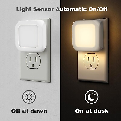 LED Plug in Night Light Dusk to Dawn Brightness Adjustable Energy Saving Bedroom $7.55