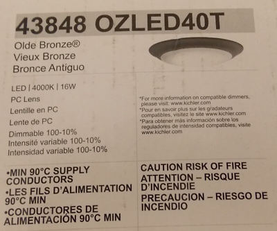 #ad Kichler 43848 OZ LED40T 1 Light 8quot;W Integrated LED Flush Mount Bowl Olde Bronze $32.50