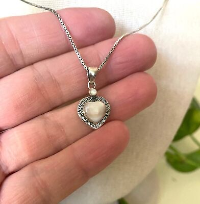 #ad Sterling Silver 925 Agate Heart Pendant with Sterling Chain 9” Clasped $29.00