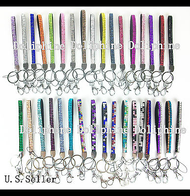 #ad Rhinestone Bling 8quot; Wristlet key fobs Key Chain and Clasp for Key ID badge $4.49