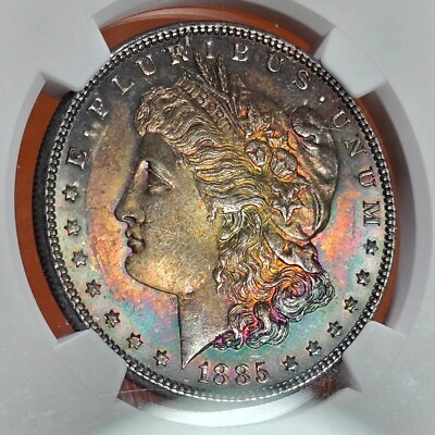 #ad 1885 Morgan Silver Dollar NGC MS63 Rainbow Toned Terminal Color Toning $295.00