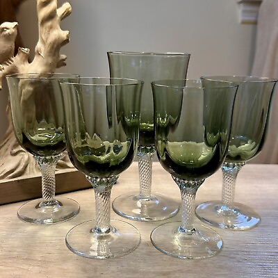 #ad Vintage Octette Green Wine 4 amp; Water 1 Goblets by Gorham Crystal Mint $39.99
