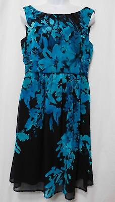 #ad Connected Apparel A Line Sleeveless Dress 6 Chiffon Blue Floral Lined Zip Back $19.95