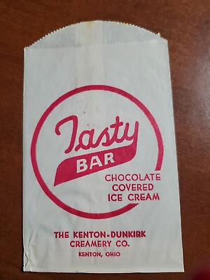 #ad Vintage 1950#x27;s TASTY BAR Ice Cream Wax Envelope Bag KENTON DUNKIRK CREAMERY Ohio $6.99