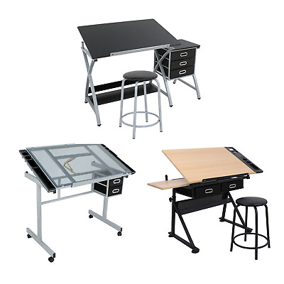 #ad Drafting Table Artist Drawing Table Adjustable Craft Table w Drawers Art Desk $92.58