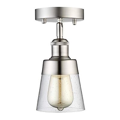 #ad Modern Glass Flush Mount Light Fixture Mini Clear Seeded Glass Shade Semi Flush $40.63