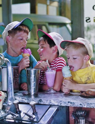 #ad 1950s Vintage Classic Cute Boys Eat Ice Cream Cone John Mechling Photo Art 16x20 $237.12