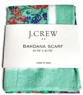 #ad J.Crew Factory Bandana Scarf Fresh Spearmint Floral Square Cotton BO913 NWT $29.00