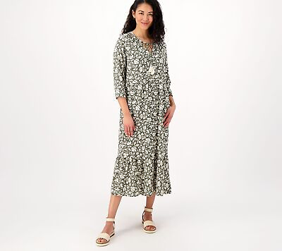 #ad Denim amp; Co. Women#x27;s Dress Sz M Naturals Printed Midi Green A596346 $31.15