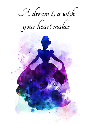 #ad A dream is a wish your heart makes Cinderella Quote ART PRINT Wall Art Gift GBP 6.64