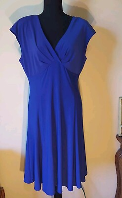 #ad Womens Dress Jones New York Regular Size 12 Midi Sleeveless Solid Blue Vneck $18.00