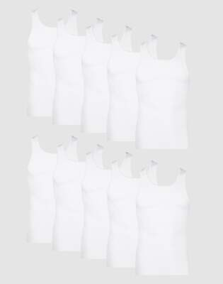 #ad Hanes Tank Undershirt 10 Pack ComfortSoft Value Tag Itch Free Ribbed White S 3XL $27.37