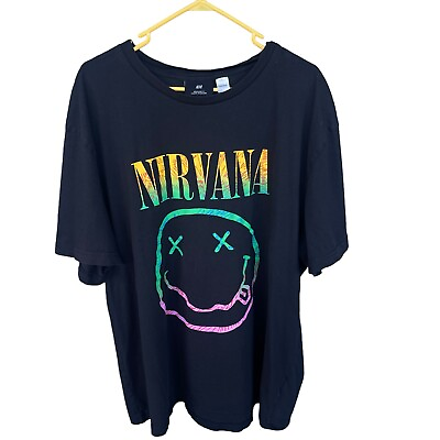 #ad Hamp;M Nirvana Band Shirt Unisex XXL 2X Regular Fit Black Short Sleeve Music Smiley $15.00