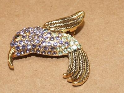 #ad VTG Monet Goldtone Purple amp; Green Rhinestone Hummingbird Bird Pin Brooch 1 5 8quot; $30.00