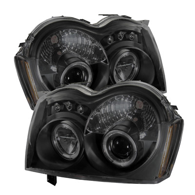 #ad Fit Jeep 05 07 Grand Cherokee Black Smoke DRL Dual Halo LED Projector Headlights $230.02