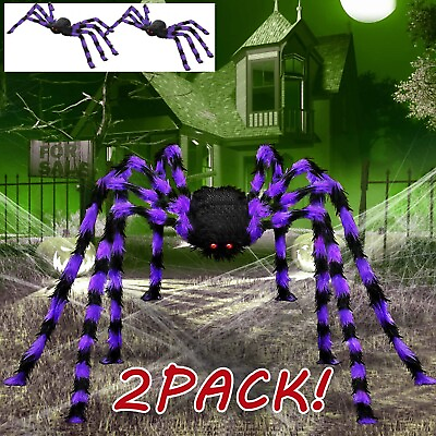 #ad 2PCS Halloween Giant Spider Decorations Large Spider Hairy Realistic Scary Prank $9.55