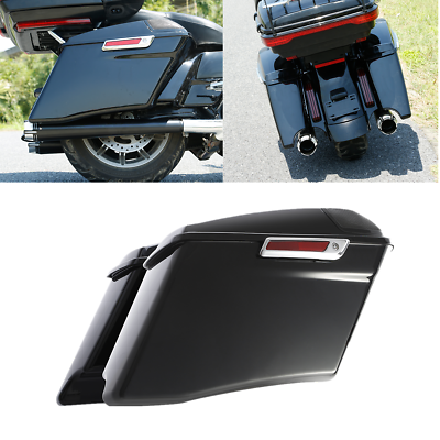 #ad Black 4quot; Stretched Saddlebags Fit For Harley Touring Road Street Glide 1993 2013 $219.99